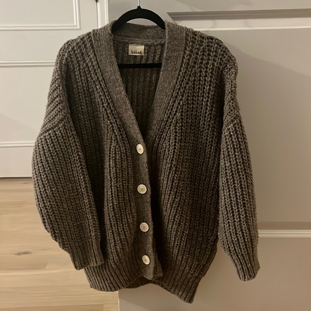 Baba Wool Cardigan Dark Mist